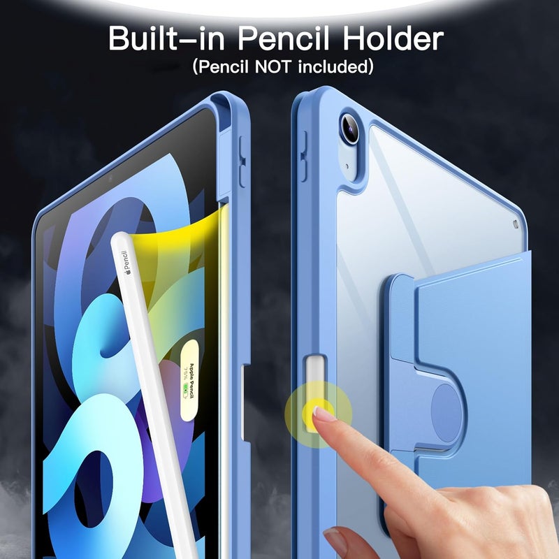 Jetech حافظة دوارة لجهاز iPad Air 11 بوصة M3/M2 (2025/2024)، iPad Air 5/4 (2022/2020 الجيل الخامس/الرابع)، غطاء واقي دوار 360 درجة مع ظهر شفاف، استيقاظ/نوم تلقائي (أزرق سماوي) - Image 5